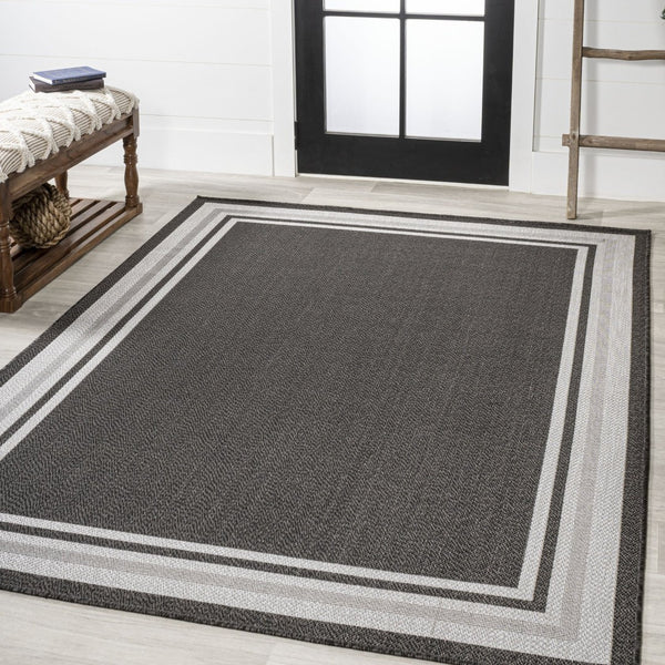 HomeRoots 5' Versatile Black and Cream Striped Area Rug for Indoor and Outdoor Spaces – Durable & Stylish! 702643