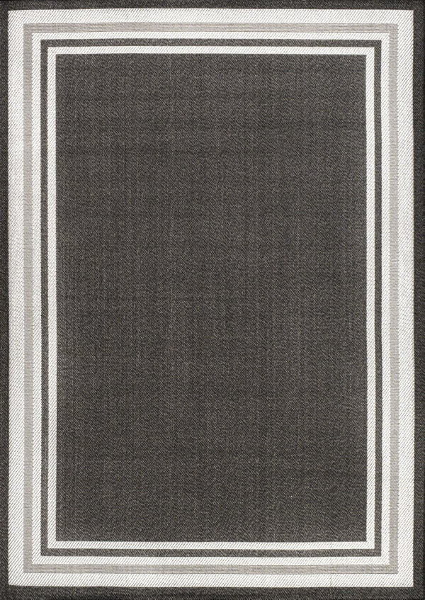 HomeRoots 5' Versatile Black and Cream Striped Area Rug for Indoor and Outdoor Spaces – Durable & Stylish! 702643