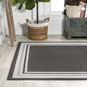 HomeRoots 5' Versatile Black and Cream Striped Area Rug for Indoor and Outdoor Spaces – Durable & Stylish! 702643
