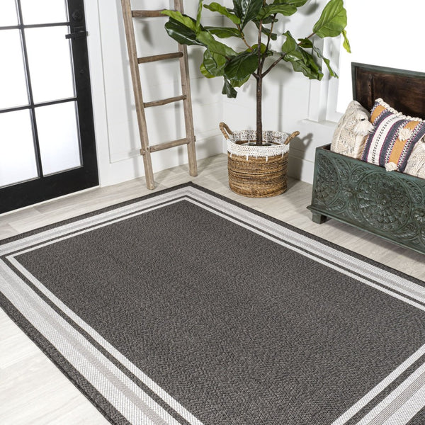 HomeRoots 5' Versatile Black and Cream Striped Area Rug for Indoor and Outdoor Spaces – Durable & Stylish! 702643