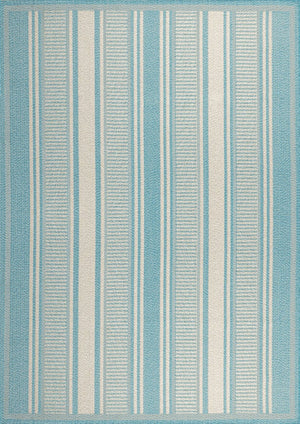 HomeRoots 5' X 8' Aqua and Beige Striped Area Rug - Coastal Style for Indoor Comfort & Outdoor Durability 702646