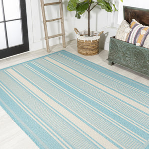 HomeRoots 5' X 8' Aqua and Beige Striped Area Rug - Coastal Style for Indoor Comfort & Outdoor Durability 702646