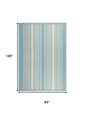 HomeRoots 8' X 10' Aqua and Beige Striped Area Rug - Versatile Indoor/Outdoor Accent for Any Space, Durable & Stylish 702647