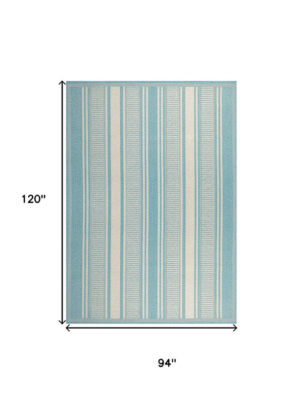 HomeRoots 8' X 10' Aqua and Beige Striped Area Rug - Versatile Indoor/Outdoor Accent for Any Space, Durable & Stylish 702647