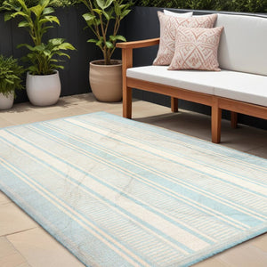 HomeRoots 8' X 10' Aqua and Beige Striped Area Rug - Versatile Indoor/Outdoor Accent for Any Space, Durable & Stylish 702647