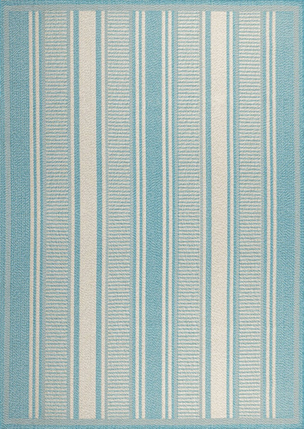HomeRoots 8' X 10' Aqua and Beige Striped Area Rug - Versatile Indoor/Outdoor Accent for Any Space, Durable & Stylish 702647