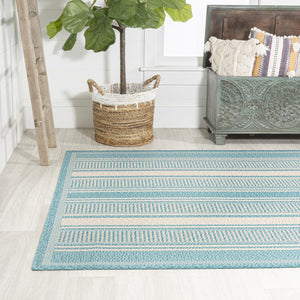 HomeRoots 8' X 10' Aqua and Beige Striped Area Rug - Versatile Indoor/Outdoor Accent for Any Space, Durable & Stylish 702647