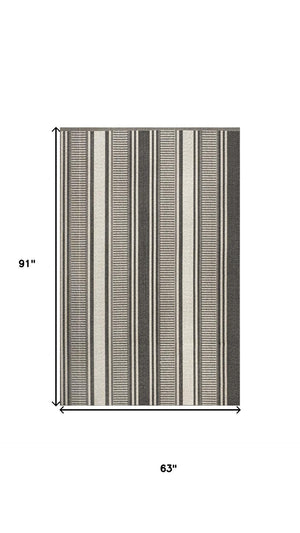 HomeRoots 5' Black and Cream Striped Area Rug - Indoor/Outdoor Versatile Design, Durable, Easy Care, Stylish Décor 702649