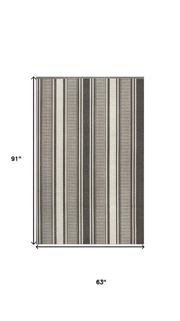 HomeRoots 5' Black and Cream Striped Area Rug - Indoor/Outdoor Versatile Design, Durable, Easy Care, Stylish Décor 702649