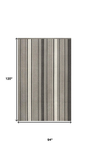 HomeRoots 8' X 10' Black and Cream Striped Area Rug - Durable, Stylish Design for Indoor & Outdoor Use! 702650