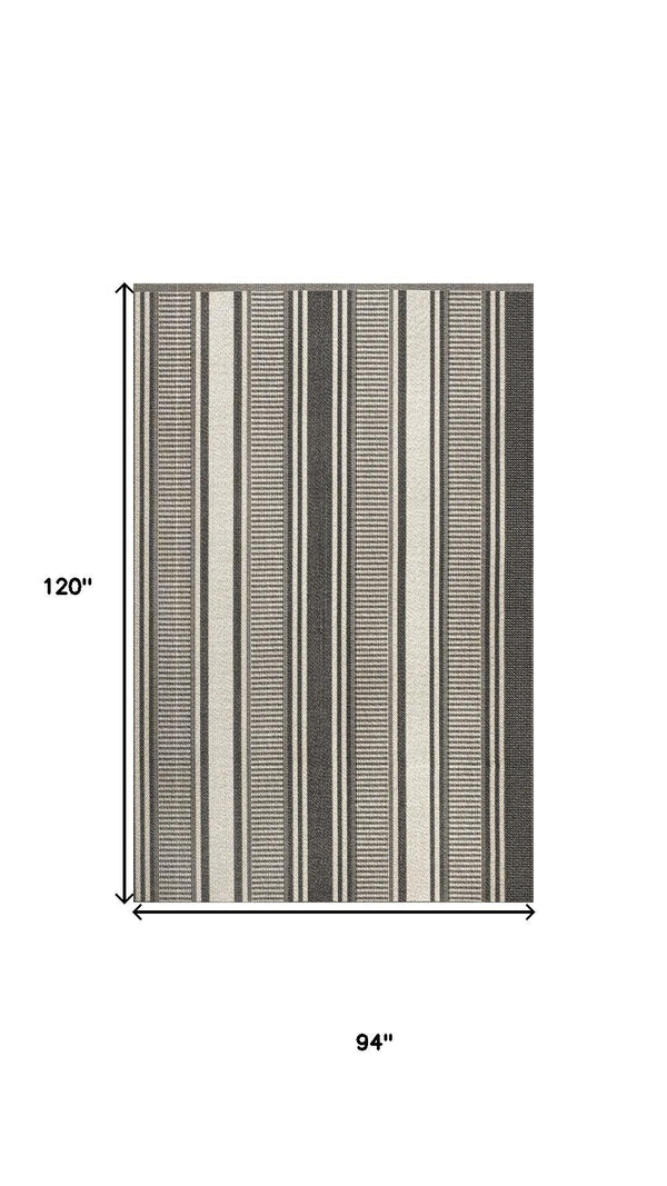 HomeRoots 8' X 10' Black and Cream Striped Area Rug - Durable, Stylish Design for Indoor & Outdoor Use! 702650