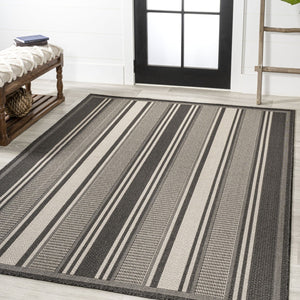 HomeRoots 8' X 10' Black and Cream Striped Area Rug - Durable, Stylish Design for Indoor & Outdoor Use! 702650