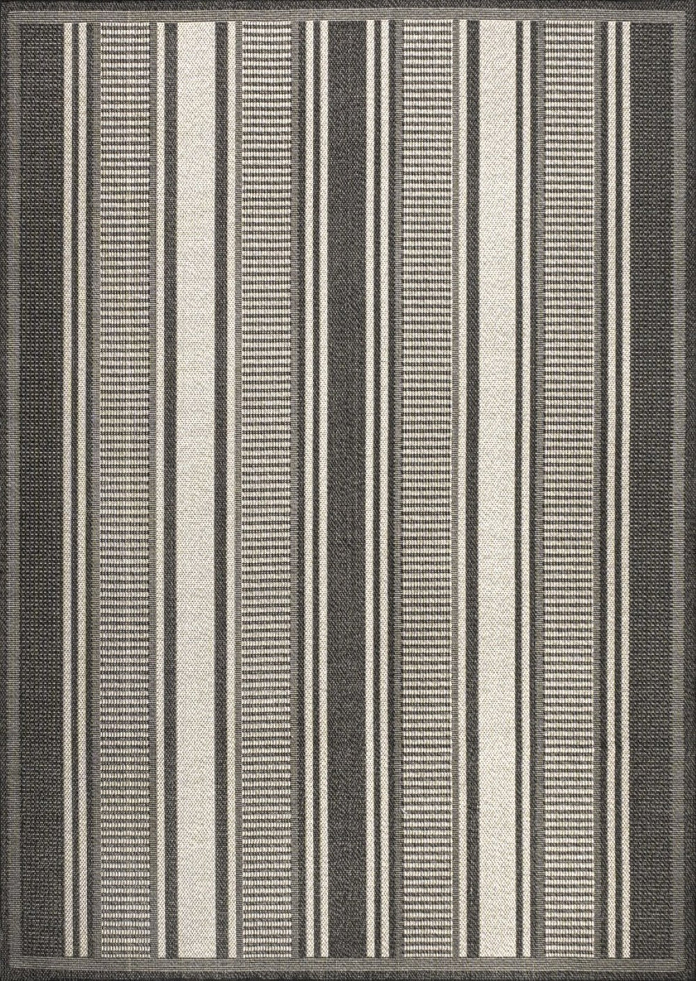 HomeRoots 8' X 10' Black and Cream Striped Area Rug - Durable, Stylish Design for Indoor & Outdoor Use! 702650
