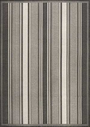 HomeRoots 8' X 10' Black and Cream Striped Area Rug - Durable, Stylish Design for Indoor & Outdoor Use! 702650