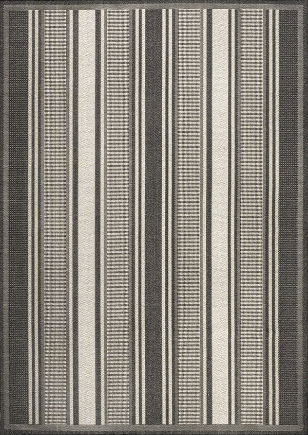 HomeRoots 8' X 10' Black and Cream Striped Area Rug - Durable, Stylish Design for Indoor & Outdoor Use! 702650
