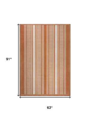 HomeRoots 5' Vibrant Orange and Cream Striped Area Rug for Indoor & Outdoor Use - Durable, Easy Care & Stylish! 702652