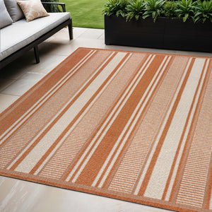 HomeRoots 5' Vibrant Orange and Cream Striped Area Rug for Indoor & Outdoor Use - Durable, Easy Care & Stylish! 702652