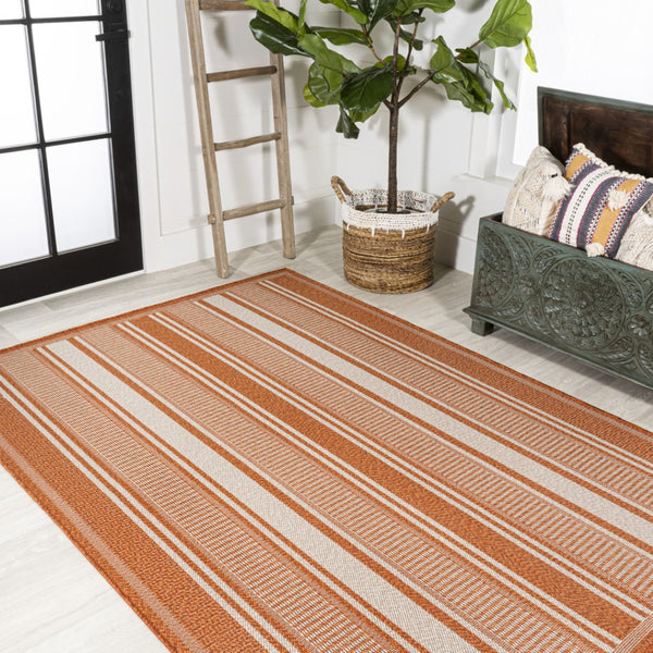 HomeRoots 5' Vibrant Orange and Cream Striped Area Rug for Indoor & Outdoor Use - Durable, Easy Care & Stylish! 702652