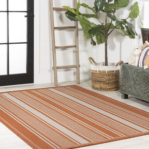 HomeRoots 5' Vibrant Orange and Cream Striped Area Rug for Indoor & Outdoor Use - Durable, Easy Care & Stylish! 702652