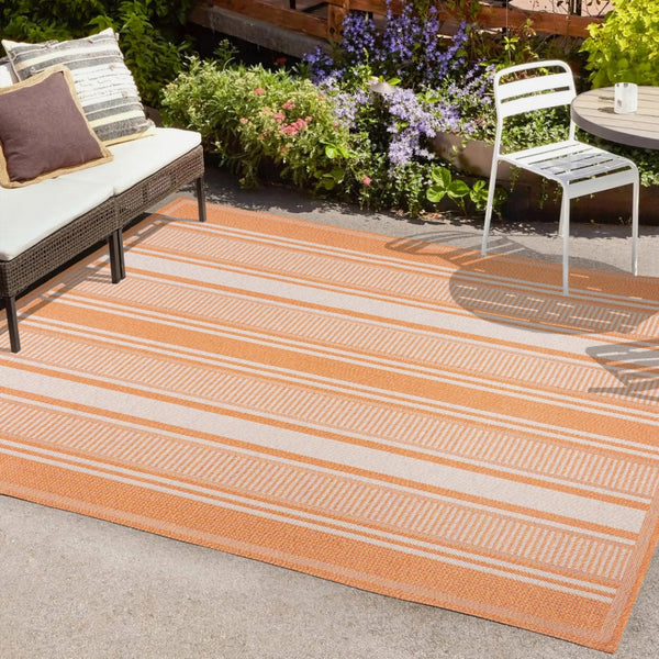 HomeRoots 5' Vibrant Orange and Cream Striped Area Rug for Indoor & Outdoor Use - Durable, Easy Care & Stylish! 702652