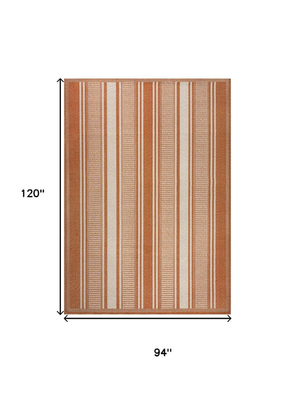 HomeRoots 8' X 10' Striped Orange and Cream Indoor Outdoor Rug - Durable, Stylish, and Versatile Floor Covering 702653