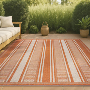 HomeRoots 8' X 10' Striped Orange and Cream Indoor Outdoor Rug - Durable, Stylish, and Versatile Floor Covering 702653