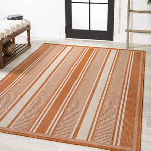 HomeRoots 8' X 10' Striped Orange and Cream Indoor Outdoor Rug - Durable, Stylish, and Versatile Floor Covering 702653