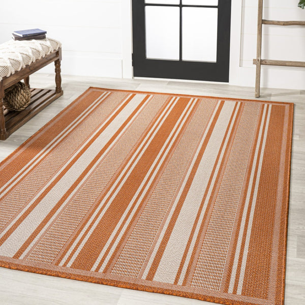 HomeRoots 8' X 10' Striped Orange and Cream Indoor Outdoor Rug - Durable, Stylish, and Versatile Floor Covering 702653