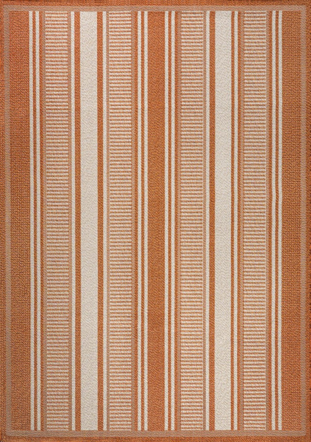 HomeRoots 8' X 10' Striped Orange and Cream Indoor Outdoor Rug - Durable, Stylish, and Versatile Floor Covering 702653