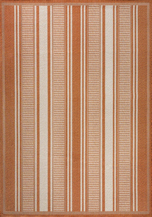 HomeRoots 8' X 10' Striped Orange and Cream Indoor Outdoor Rug - Durable, Stylish, and Versatile Floor Covering 702653