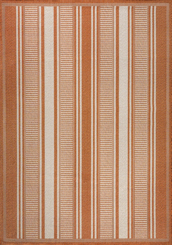 HomeRoots 8' X 10' Striped Orange and Cream Indoor Outdoor Rug - Durable, Stylish, and Versatile Floor Covering 702653