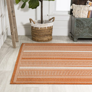 HomeRoots 8' X 10' Striped Orange and Cream Indoor Outdoor Rug - Durable, Stylish, and Versatile Floor Covering 702653