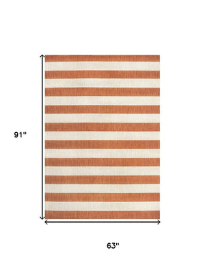 HomeRoots 5' Orange and Beige Striped Area Rug - Durable, Stylish Indoor/Outdoor Use, Easy to Clean & Weather-Resistant 702655