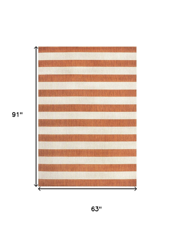 HomeRoots 5' Orange and Beige Striped Area Rug - Durable, Stylish Indoor/Outdoor Use, Easy to Clean & Weather-Resistant 702655