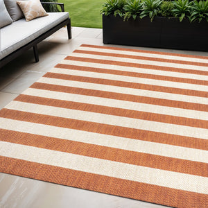 HomeRoots 5' Orange and Beige Striped Area Rug - Durable, Stylish Indoor/Outdoor Use, Easy to Clean & Weather-Resistant 702655