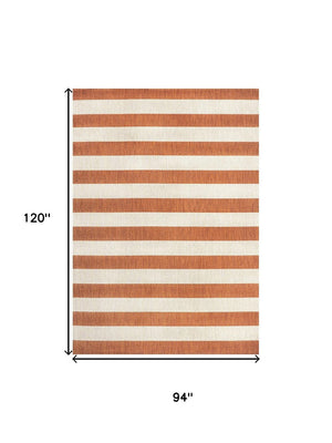HomeRoots 8' X 10' Orange and Beige Striped Area Rug - Durable, Versatile Indoor/Outdoor Design for All Spaces 702656