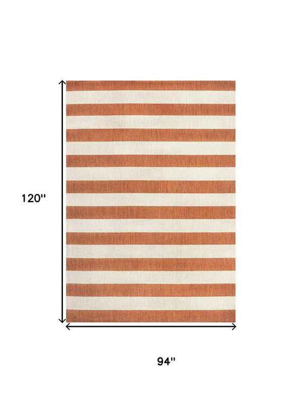HomeRoots 8' X 10' Orange and Beige Striped Area Rug - Durable, Versatile Indoor/Outdoor Design for All Spaces 702656