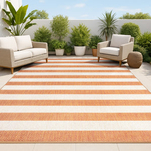 HomeRoots 8' X 10' Orange and Beige Striped Area Rug - Durable, Versatile Indoor/Outdoor Design for All Spaces 702656