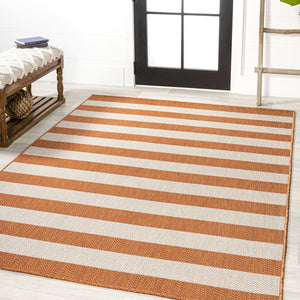 HomeRoots 8' X 10' Orange and Beige Striped Area Rug - Durable, Versatile Indoor/Outdoor Design for All Spaces 702656