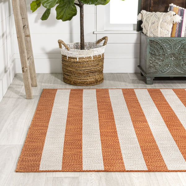 HomeRoots 8' X 10' Orange and Beige Striped Area Rug - Durable, Versatile Indoor/Outdoor Design for All Spaces 702656