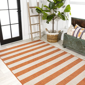 HomeRoots 8' X 10' Orange and Beige Striped Area Rug - Durable, Versatile Indoor/Outdoor Design for All Spaces 702656