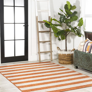 HomeRoots 8' X 10' Orange and Beige Striped Area Rug - Durable, Versatile Indoor/Outdoor Design for All Spaces 702656