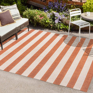 HomeRoots 8' X 10' Orange and Beige Striped Area Rug - Durable, Versatile Indoor/Outdoor Design for All Spaces 702656
