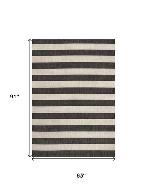 HomeRoots 5' Black and Beige Striped Area Rug - Stylish Indoor Outdoor Accent for Living Spaces & Patios 702658