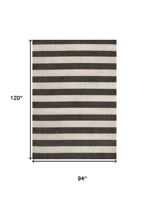 HomeRoots 8' X 10' Durable Black and Beige Striped Area Rug for Indoor/Outdoor Use – Stylish & Easy to Maintain 702659