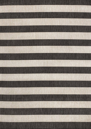 HomeRoots 8' X 10' Durable Black and Beige Striped Area Rug for Indoor/Outdoor Use – Stylish & Easy to Maintain 702659