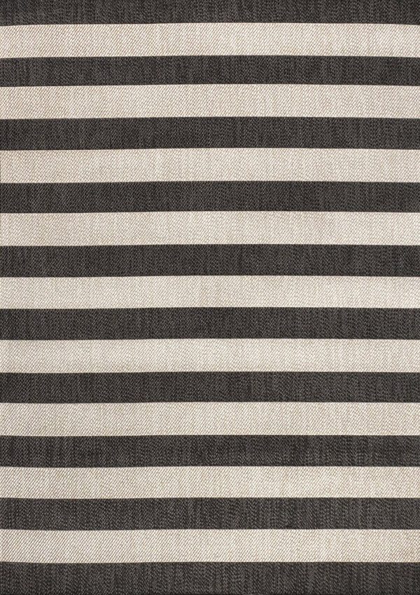 HomeRoots 8' X 10' Durable Black and Beige Striped Area Rug for Indoor/Outdoor Use – Stylish & Easy to Maintain 702659
