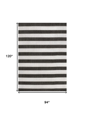 HomeRoots 8' X 10' Black And Cream Striped Area Rug - Durable Indoor/Outdoor Design for Stylish Spaces! 702662