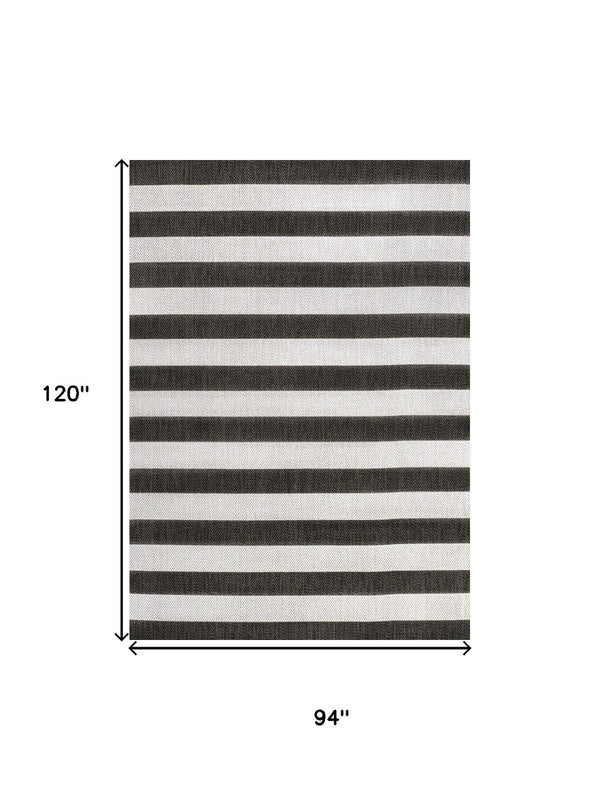 HomeRoots 8' X 10' Black And Cream Striped Area Rug - Durable Indoor/Outdoor Design for Stylish Spaces! 702662