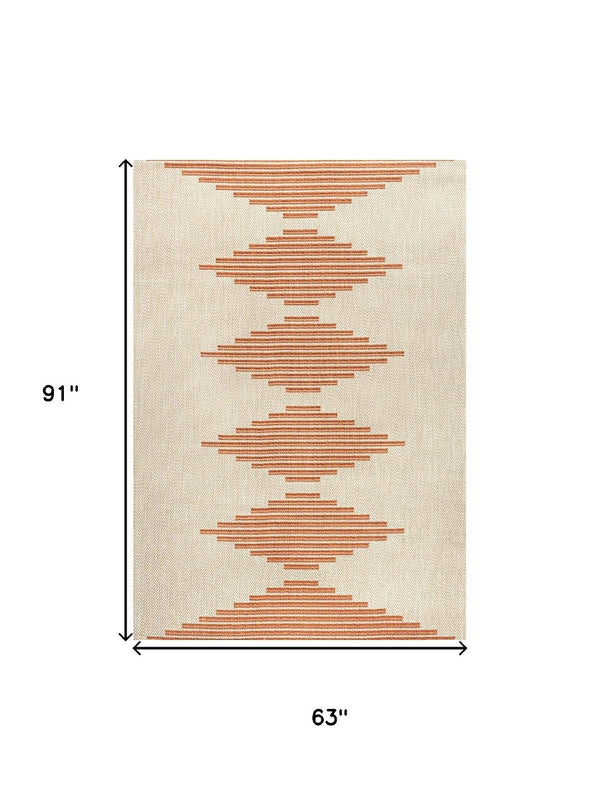 HomeRoots 5' X 8' Beige and Orange Abstract Area Rug - Stylish, Durable, Indoor/Outdoor Design for Any Space 702664